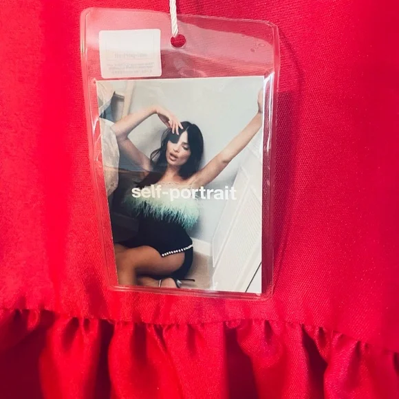 Self-Portrait Red Taffeta Diamante Midi Dress - Size UK 14/ US 10 - Picture 5 of 14